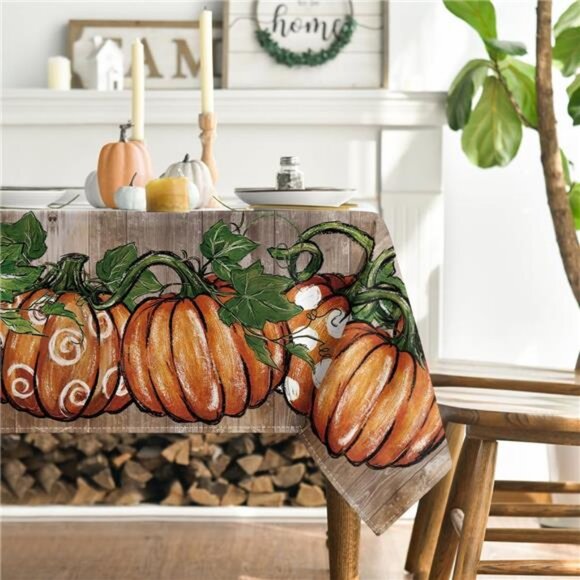 Fall Tablecloth 60×84 Inch Rectangular, Thanksgiving Autumn Harvest - Picture 3 of 7